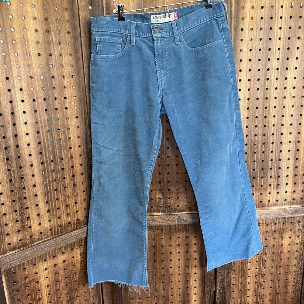Levi's 527 Powder Blue Low Boot Cut Pants 32 Waist 26.5 Length Cut Leg Hem VTG